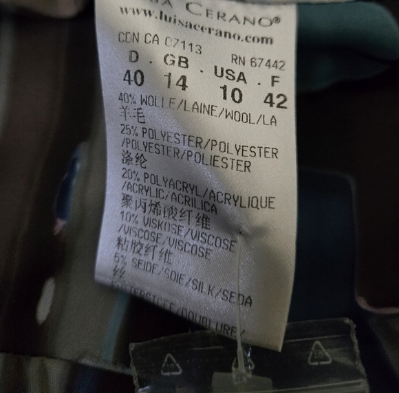 LUISA CERANO Wool Blazer With Velvet Lined Collar And Silk Lining. Size 10 - Picture 13 of 16